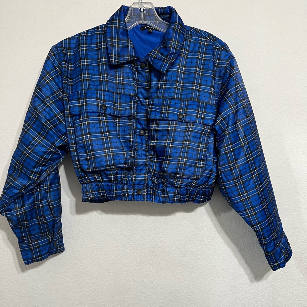 LABIJOU WOMENS CROP PLAID JACKET